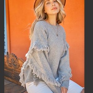 Gray Fringe Sweater
